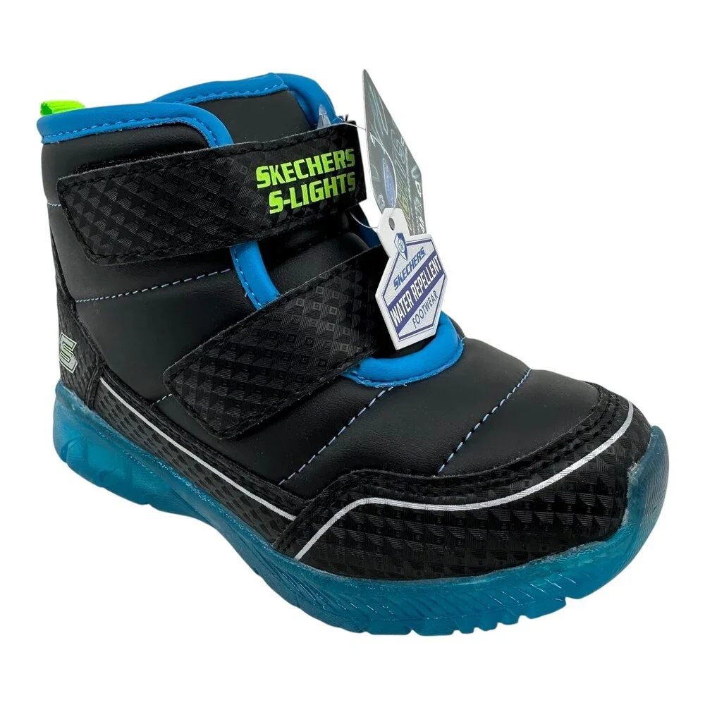 Skechers S Lights Illumi Brights Mini Chill Black Blue Toddler Size 8 Sneaker
